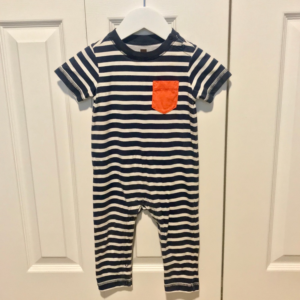 Tea Collection Navy Striped Romper 9-12M